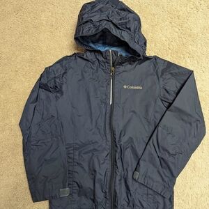 Columbia Blue Raincoat with Hood and Zipper